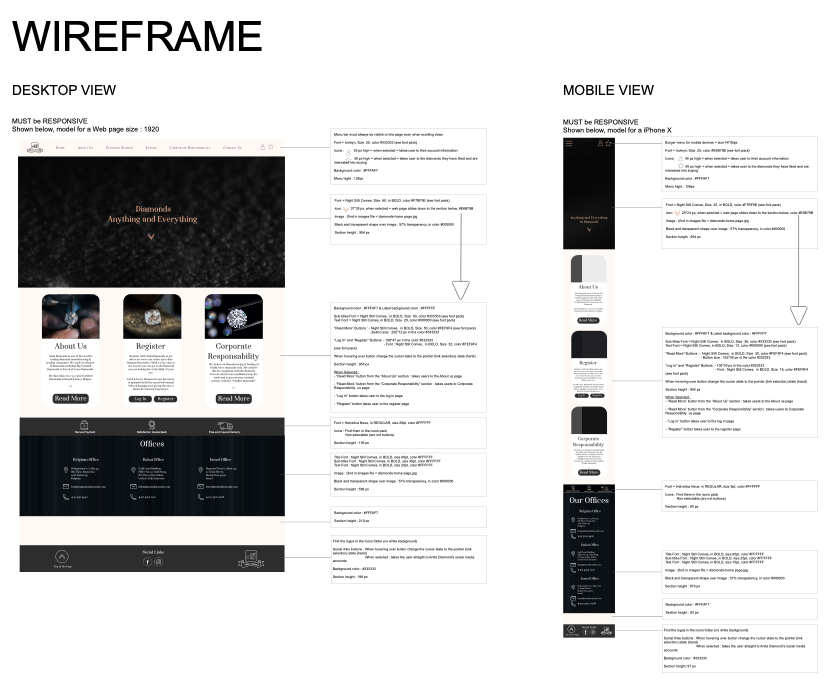Anita Diamonds wireframe - Home page